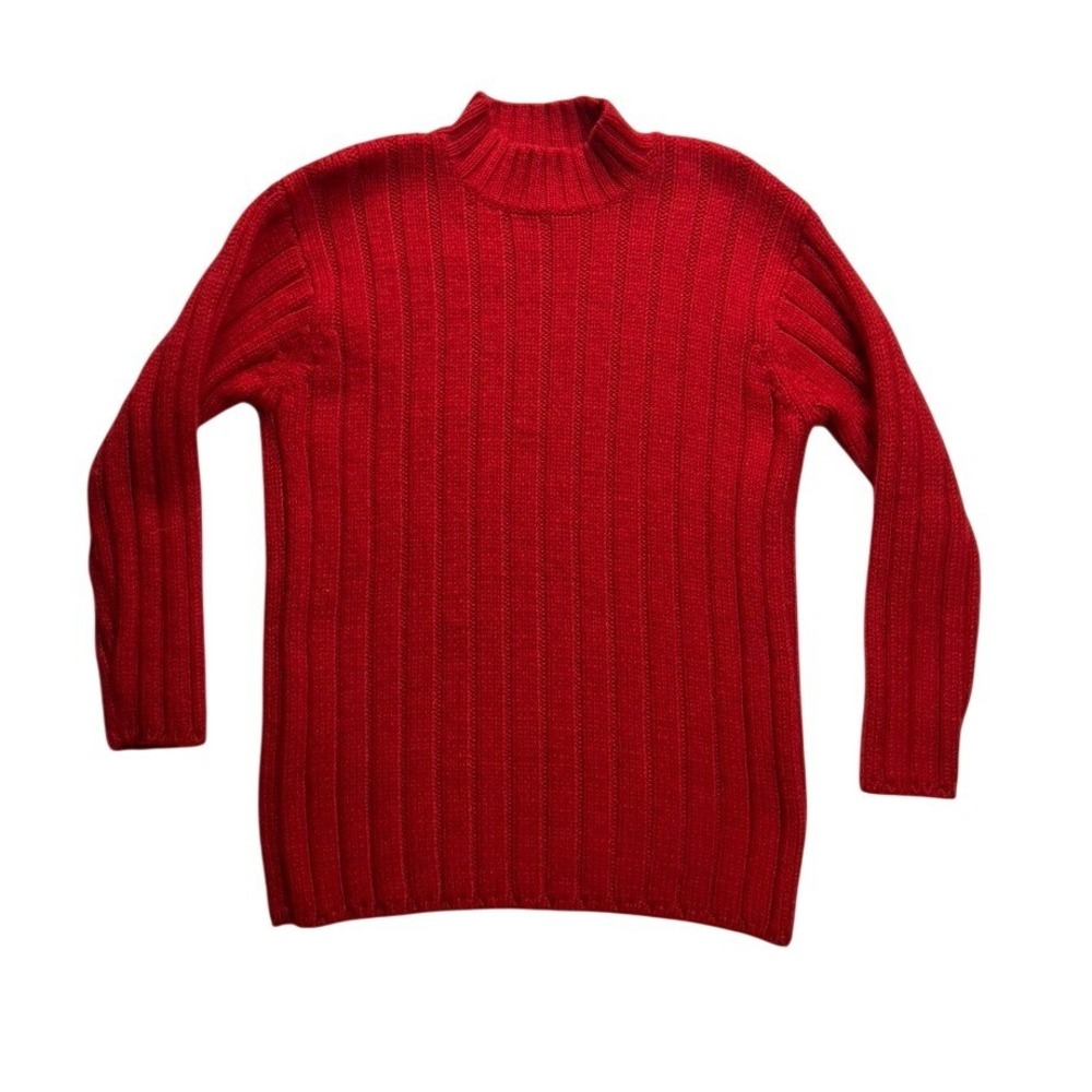 Jones New York Sport Red Ribbed Wool Blend Mock Neck Sweater Womens Small